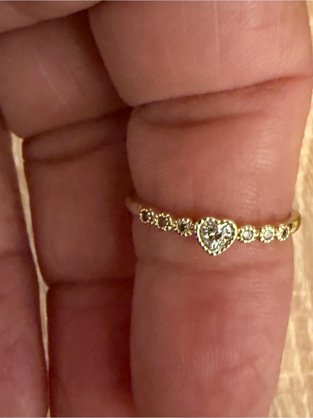 Delicate Heart Solitaire Band - Gold Tone with Clear Stones